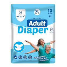 NUVY ADULT DIAPERS TAPE STYLE FOR UNISEX / 12 HOURS LEAK PROOF PROTECTION/ODOUR FREE /M/L/XL/XXL  (PACK OF 10 PIECES) 